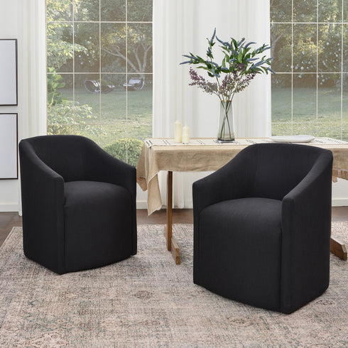 Rafa Performance Dining Chair with Casters – Padded Dining Chair with Arms | Chairs for Formal Dining Room | Kinwell Furniture | Soft Performance Fabric